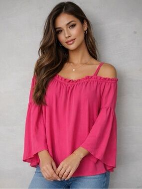 I.N.C. Off-Shoulder Ruffled Pink Top